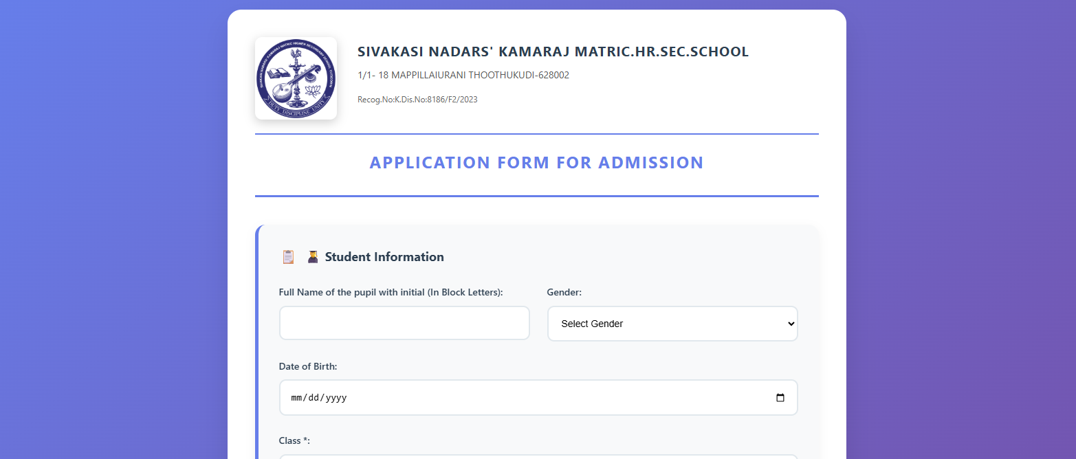 Admission Tool for SNKMS School in Thoothukudi — web design portfolio